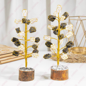 Venta Exclusiva: Árboles de Piedras Preciosas de Selenita y Turmalina Negra de Alta Calidad, Grado AAA, Diseño Lujoso, 21 Piezas, Base de Madera Natural - Product Image 4
