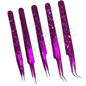 Pince à épiler droite ou incurvée durable pourpre moucheté d'extension de cils colorée la plus vendue par Beauty Concept International - Product Image 6