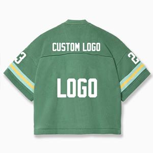 T-shirts à manches longues en coton lourd personnalisé, col en V, épaules tombantes, maillot de football sportif, chandails pour hommes, T-Shirt, maillot en tricot - Product Image 2