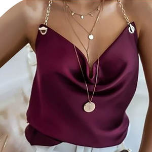 Women's Erogenous Casual Tank <b>Top</b> Pakistani-Made Solid V-Neck <b>Ladies</b> Vest in Claret Short Sport Style Sleeveless Knitted Fabric - Product Image 2