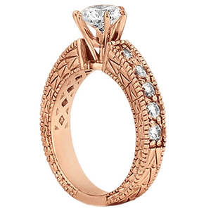 Ensemble de bague de fiançailles et alliance en or rose 14 carats avec diamant antique 1,70 ct Bijoux fins - Product Image 4