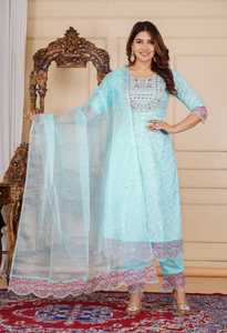 Mode ethnique A-ligne Kurta pantalon ensemble en beau noir prêt à porter Collection coton matériel dernières impressions conceptions robe - Product Image 3