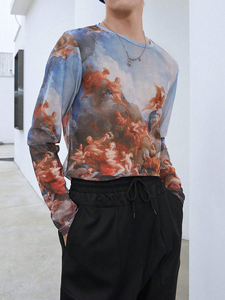 เสื้อยืดแขนยาวคุณภาพสูงสำหรับผู้ชาย ผ้าฝ้าย 100% สีดำล้วน เสื้อผ้าแฟชั่น เสื้อยืดคอกลมแขนยาวระบายอากาศได้ดีสำหรับผู้ชาย - Product Image 6