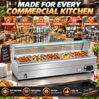 Bain-marie électrique commercial 5 bacs en acier inoxydable avec couvercle en verre, table de buffet chauffante pour la restauration