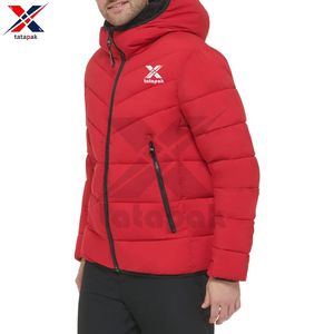 Venta al por mayor de los hombres Casual Parkas con capucha Puffer Jacket cremallera grueso aislamiento ecológico poliéster Plaid patrón de invierno prendas de vestir - Product Image 5