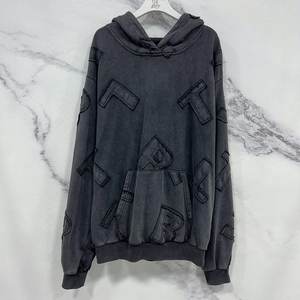 Sudadera con capucha negra lavada de gran tamaño de MATERIAL PERSONALIZADO con letras bordadas Jersey de calle unisex OEM disponible - Product Image 1