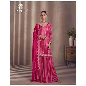 Dernier créateur Fab Zone Indienne Ethnique Faux Georgette Broderie Séquence Travail Sharara Costume pour Adultes pour Fêtes - Product Image 4