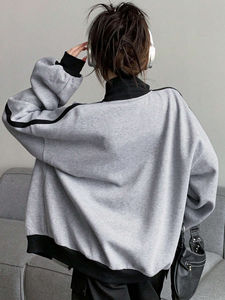 Otoño Invierno Hombres Casual Color Block Empalme Sin forro Manga larga Impresión digital Sudadera Chaqueta con cremallera Top - Product Image 5