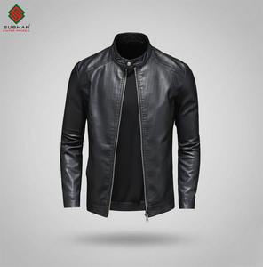 Blouson aviateur en cuir synthétique noir |   Vêtements pour hommes, coupe ajustée |   Veste décontractée d'hiver à col mandarin avec fermeture éclair |   Service OEM - Product Image 3