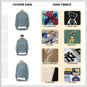 Sweat-shirts et hoodies surdimensionnés pour hommes, en tissu molletonné français 360g, teinture à la teinture, lavage à l'acide, effet dégradé, col rond, logo personnalisé. - Product Image 2