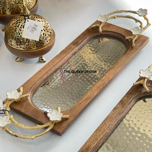 Vente chaude bois et acier inoxydable métal Rectangle forme brillant polonais décoratif luxe plateau nouveau Style maison Accent - Product Image 1