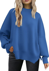 TRENDY <b>CHRISTMAS</b> SWEATER <b>WOMEN</b> OVERSIZED BATWING SIDE SLIT KNIT PULLOVER FALL FASHION CREWNECK LOOSE HOLIDAY TOP NEW - Product Image 2