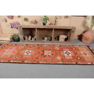 Tapis Kilim Turc Vintage Orange Gris 3X10.5ft Laine Jacquard Tissage Plat Support Latex Patchwork Couloir Rectangle Jute Tapis - Product Image 4