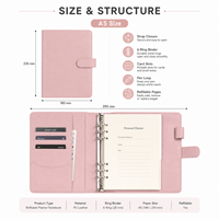 Carnet de planification A6 en cuir PU personnalisé avec 6 anneaux, fermeture à sangle, emplacements pour cartes rechargeables, vente en gros, OEM, ODM, direct usine