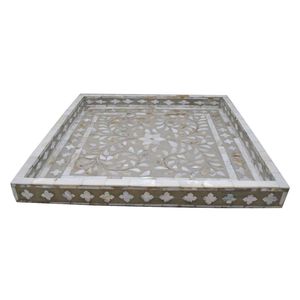 Bandeja de servicio cuadrada gris floral personalizada con bandeja de resina con Incrustaciones de nácar para uso decorativo en el hogar o la oficina - Product Image 2
