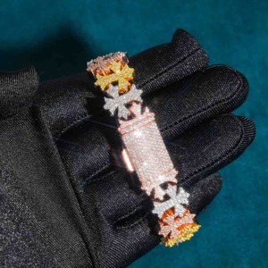 สายรัดข้อมือเพชรแบบไขว้ขนาด16มม. VVS D สีสเตอร์ลิงชุบทอง14K 925หนัก - Product Image 6