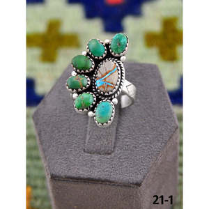 Bague artisanale Southwest Emerald Valley Cluster avec ruban Royston et sertissage en argent sterling et turquoise, pour usage quotidien - Product Image 1