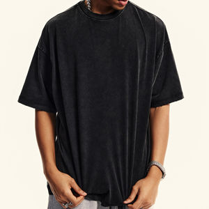 Vintage lavage à l'acide t-shirts hommes Streetwear col montant Boxy Fit surdimensionné t-shirt impression personnalisée - Product Image 1