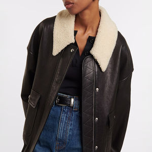 2026 Trendy Women's Genuine Leather Jacket Fur Collar Leather Bomber Jacket Breathable Durable Customized Design <b>Zipper</b> - Product Image 3