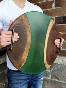 Unique Oval Hardwood <b>Emerald</b> <b>Green</b> Epoxy Resin Serving Platter Integrated Handles Luxury <b>Decorative</b> Charcuterie Board Home Trays - Product Image 4
