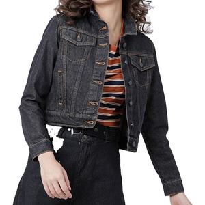 Vente en gros de veste en jean de haute qualité pour femmes, jeans, vestes les plus vendues, poches de poitrine personnalisées 2023 avec recadrée personnalisée délavée en noir - Product Image 2