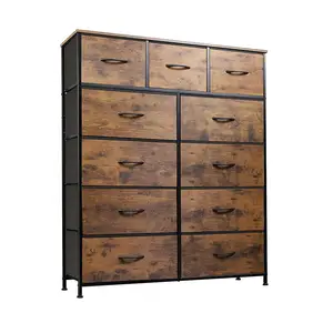 Chunlei OEM Rustique Brun Grain De Bois Impression 11 Tiroirs Commode Tour De Rangement pour Chambre Couloir Organisateur Unité