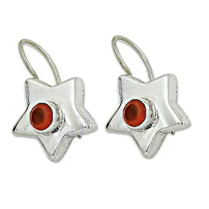 Pendientes de Plata 925 con Forma de Estrella, con Gema Roja y Perla de Agua Dulce, Joyería con Colgante Chapado en Oro para Mujer - Product Image 1