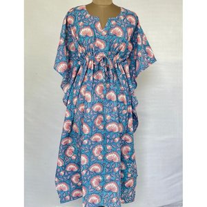 Robe de maternité confortable style kimono kaftan d'été, imprimé indien floral brodé, 100% coton, paréo de plage - Product Image 4