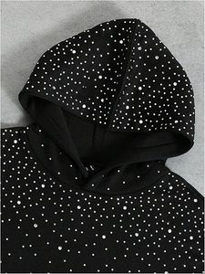 Sweat-shirt à capuche noir à sequins, coupe oversize décontractée pour adultes, toutes saisons, en coton anti-boulochage, style streetwear - Product Image 3