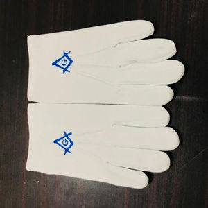Gants maçonniques en coton blanc uni de haute qualité bas prix brodé église cérémonie défilé marche couture - Product Image 3