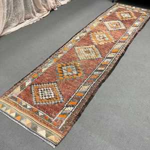 2.9x11.6 ft Rug, Vintage Rug, Turkish <b>Brown</b> <b>Wool</b> Solid Rug - Product Image 4