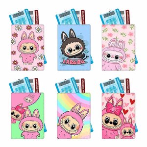 Ji-bo labubuu thời trang cô gái dễ thương đi du lịch Ví PU da Hộ chiếu Bìa trường hợp gia đình RFID chặn hộ chiếu chủ - Product Image 1