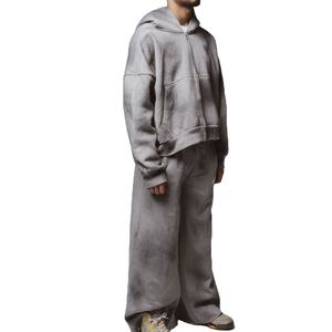 กางเกงวอร์มทรงหลวมแบบโอเวอร์ไซส์สำหรับผู้ชาย ผ้าคอตตอน 100% ล้างสีแบบเอซิดฟอกสีซีดจาง สไตล์แบ็กกี้ พร้อมซิป  รับผลิตตามสั่งขายส่ง - Product Image 3