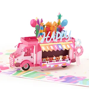 Tarjeta Pop-Up 3D de camión de helado de feliz cumpleaños para niñas, regalos de novedad, tarjetas de felicitación, venta al por mayor