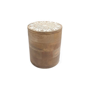 Boîte de rangement de concepteur de forme ronde en bois naturel de vente chaude avec couvercle pour le stockage de cuisine fait à la main en vrac personnalisé - Product Image 6