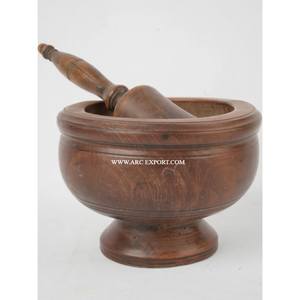 ชุดครกและสากทำด้วยมือจากไม้สไตล์อินเดียเครื่องบดเครื่องเทศสมุนไพรธรรมชาติสไตล์ชนบทเครื่องผสมมาซาลาด้วยมือบดสมุนไพรและเครื่องเทศ - Product Image 2
