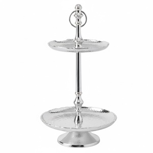 Support à gâteau en métal à 2 niveaux, qualité supérieure, blanc, finition martelée, écologique, fait main, pour mariages - Product Image 1