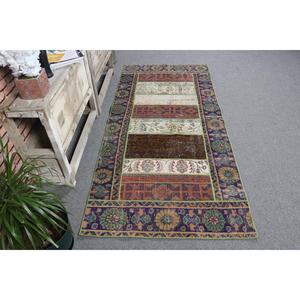 Tapis turc 3,2x7 pieds, tapis vintage d'appoint, tapis à pois bleu et marron - Product Image 3
