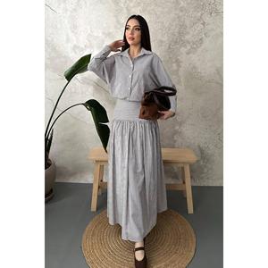Camisa a Rayas Marrón para Mujer Elisa Fashion con Corsé y Falda Fruncida - Product Image 2