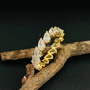 14K Solid Gold Colorless Pear Cut Moissanite Full Eternity Christian Luxury Wedding Band - Product Image 2