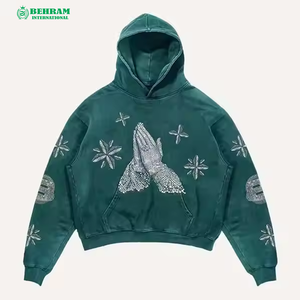 Sweat à capuche unisexe en molleton bouclette 100% coton de haute qualité, délavé à l'acide et à la pierre, style streetwear vintage - Product Image 2