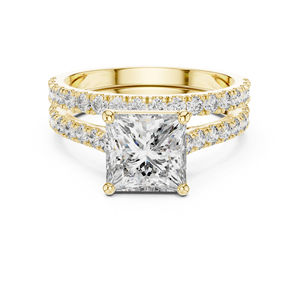 Anillo de Oro Amarillo de 14K con Diamantes de Corte Princesa y Redondo para Mujer, Anillo de Aniversario |   Diamante Cultivado Nuevo - Product Image 1