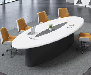 Instalación <span class=keywords><strong>de</strong></span> Enchufes Eléctricos Modernos a Medida, Diseño Curvo Superior, <span class=keywords><strong>Piedra</strong></span> <span class=keywords><strong>Artificial</strong></span>, Oficina, Mesa <span class=keywords><strong>de</strong></span> Conferencias Moderna Hecha a Medida - Product Image 2