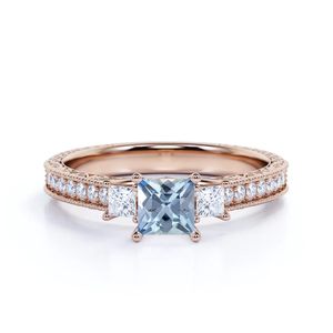 925 Sterling Silver Classic Style Wedding Minimal Ring <b>for</b> Women Aquamarine Cubic Zirconia Halo Engagement Moissanite Main Stone - Product Image 1