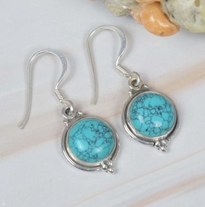 Boho Style Bleu Turquoise 925 Sterling Silver Gemstone Boucles d'oreilles élégantes Bijoux faits à la main Turquoise Boucles d'oreilles Cadeau pour Noël - Product Image 3