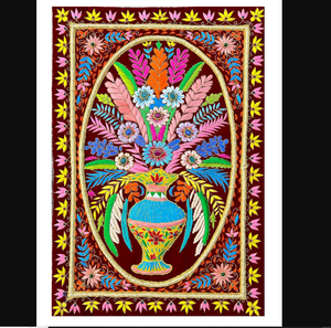 Zari แจกันดอกไม้ปักผนังลายด้วยอัญมณี Zari วัสดุผ้าปักด้วยมือตกแต่งบ้านที่หรูหรา - Product Image 3