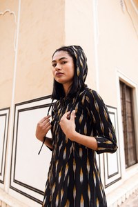 Robe à capuche en coton pur, tissage à la main, style bohème, décontractée, occasionnelle, vacances, printemps, été, noir - Product Image 4