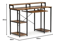 Bureau d'ordinateur marron avec plateau pour clavier, bureau de travail avec support pour écran et étagères de rangement, poste de travail pour studio de musique