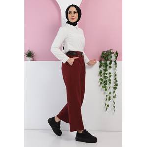 Pantalon droit décontracté pour femme, coupe régulière, avec ceinture, en lin/coton respirant, taille élastique mi-basse/mi-haute, couleur délavée, effet froissé - Product Image 1
