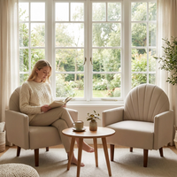 Fauteuil d'appoint en cuir PU kaki en forme de coquille avec pieds en bois massif, chaise de lecture compacte pour salon, balcon, bureau, chambre d'enfant